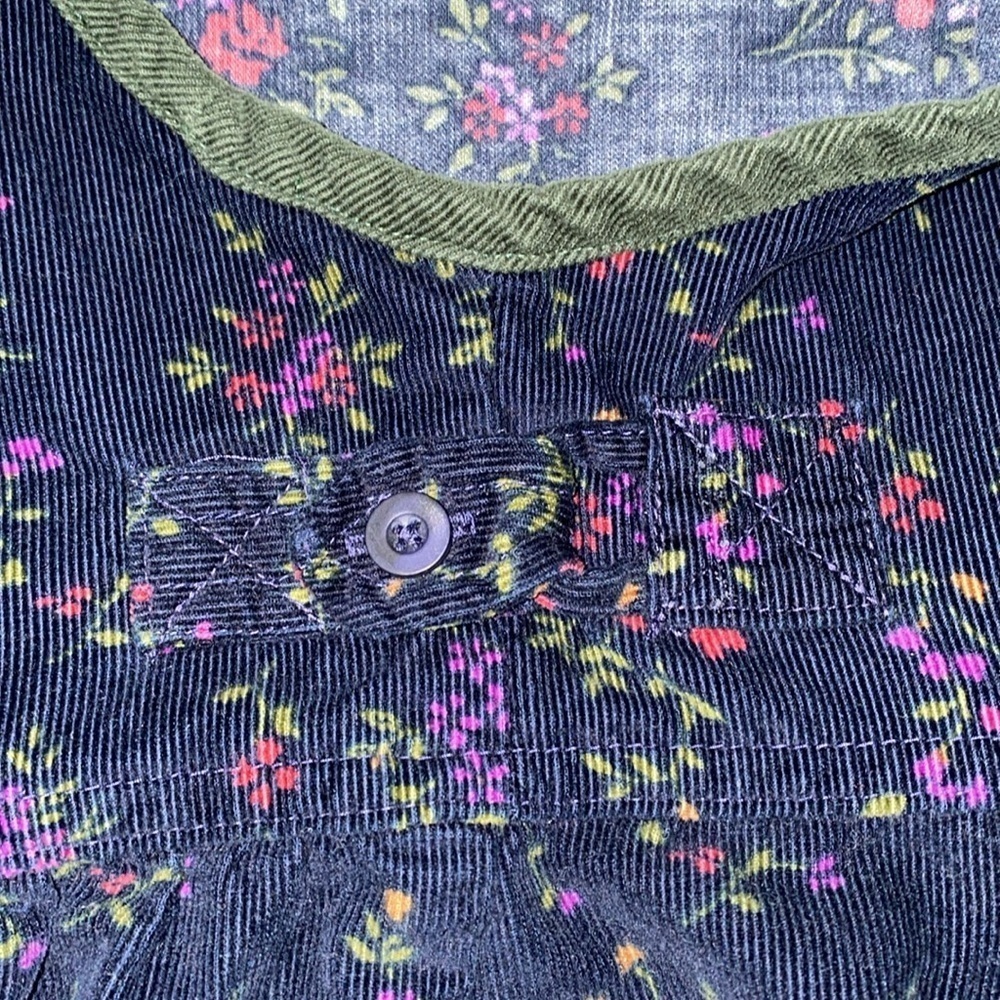 REAL COMFORT corduroy floral sleeveless tank maxi 2 pocket navy green Y2K size M - Picture 4 of 12